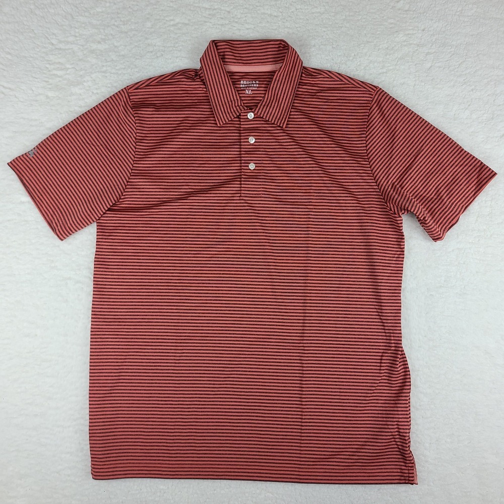 Brooks Brothers Polo Shirt Mens XL Red Striped Performance Tech Short Sleeve